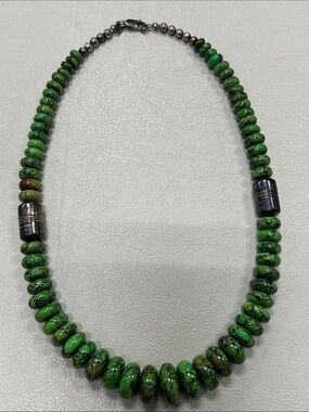 DTR 925 Sterling silver green turquoise bead necklace 19 inch
